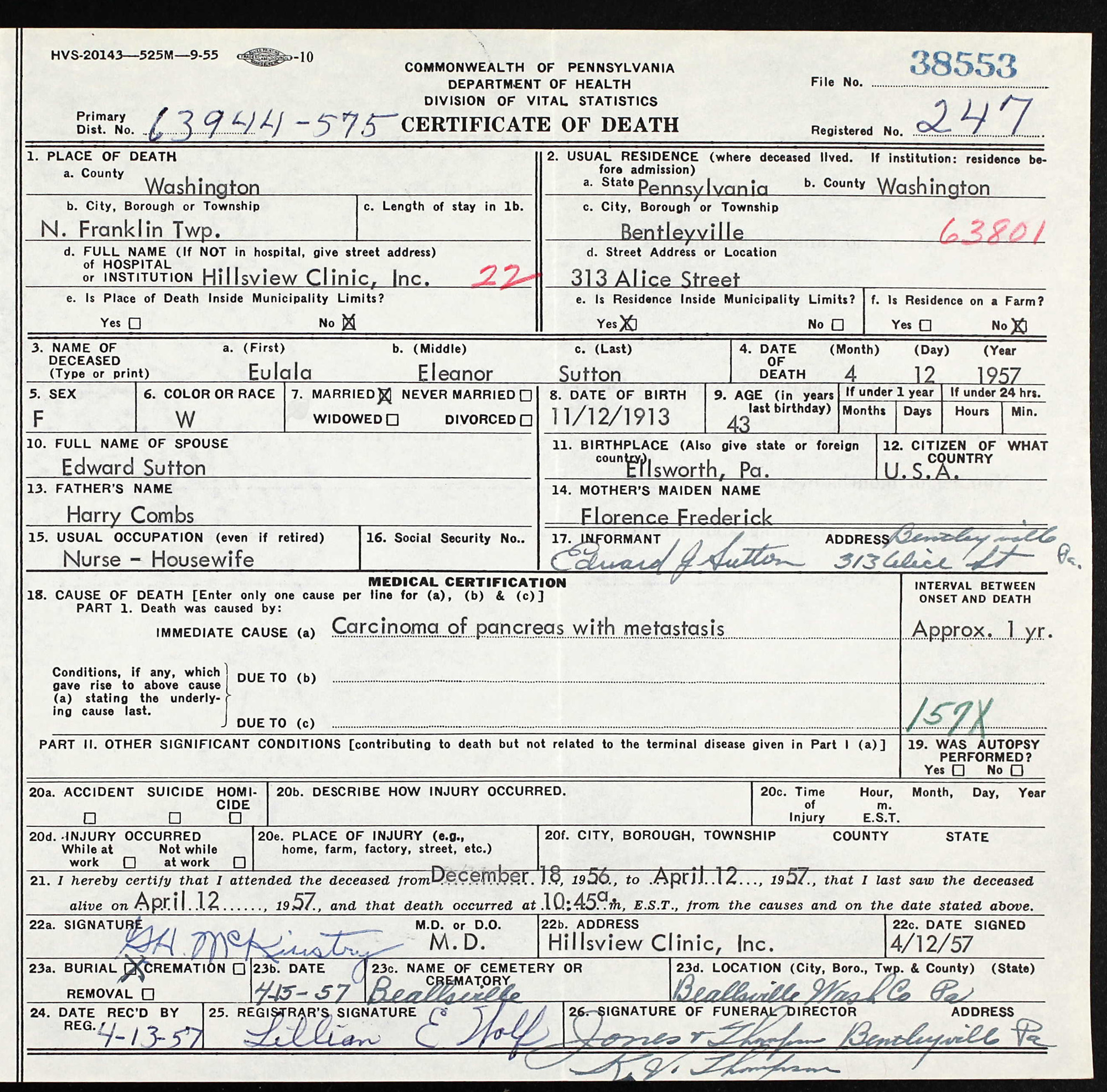 death certificate